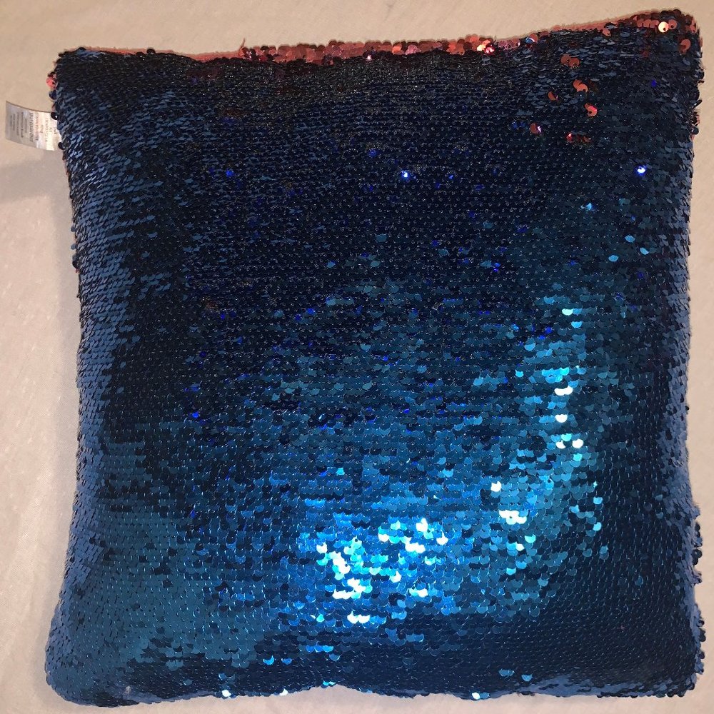Red and blue mermaid sequin pillow